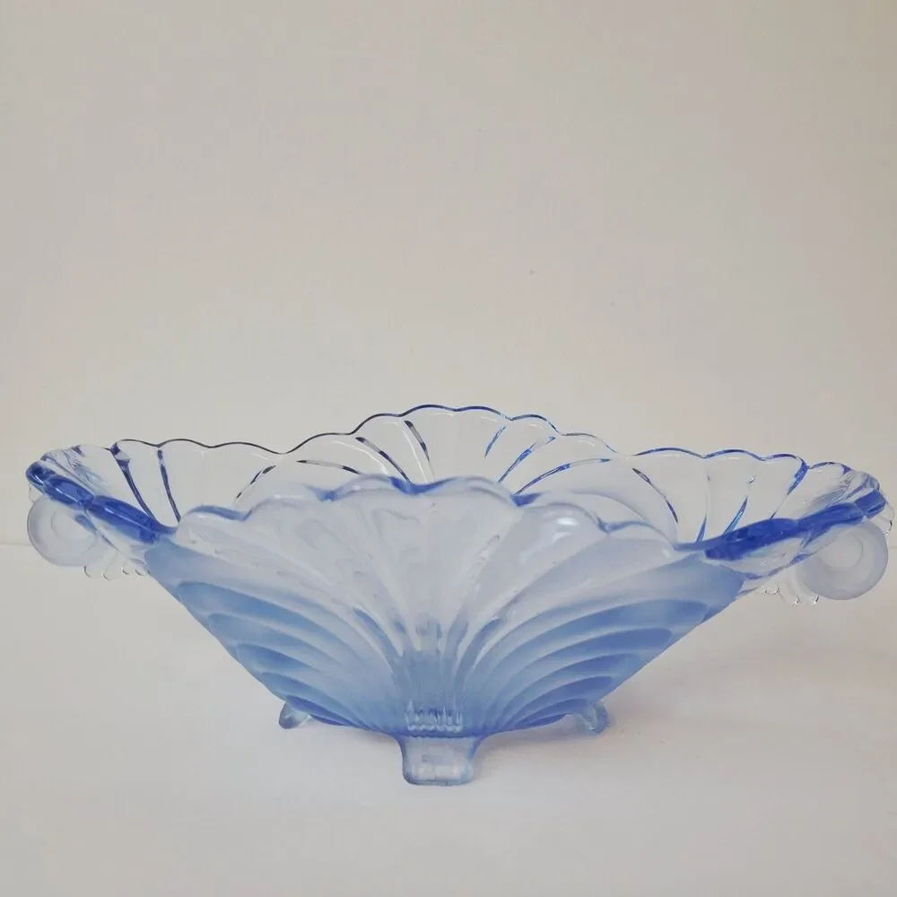 Vintage Cambridge Glass Moonlight Caprice Blue Ruffled Footed Bowl